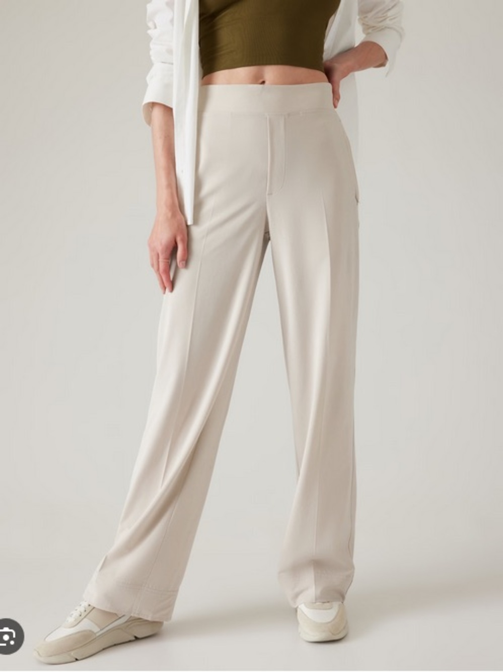 Athleta Brooklyn Heights High Rise Wide Leg Trouser Tan Cream Pants Size 20 *991